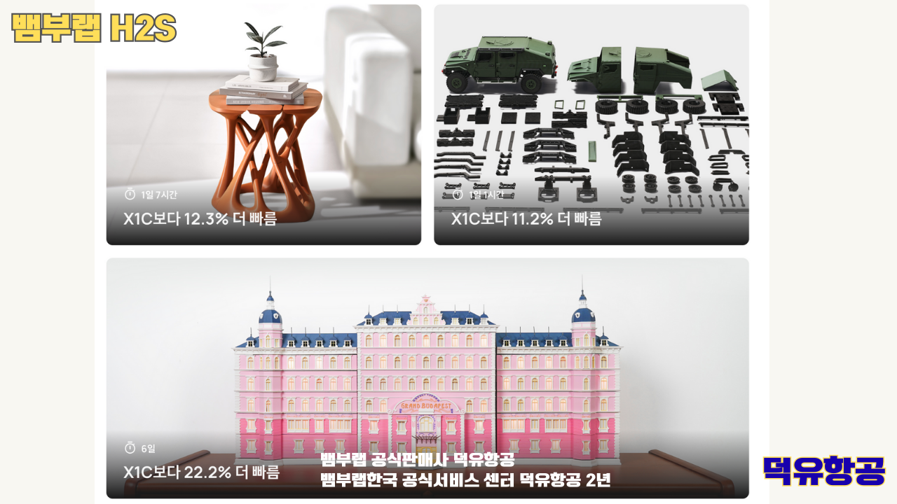 뱀부랩 H2S 3D프린터 덕유항공, Bambu Lab H2S 3D Printer 공식판매사 #뱀부랩공식판매사덕유항공 #뱀부랩 #H2S #스펙 #340*320*340mm³ #PLA #PETG #TPU #PVA #BVOH #ABS #ASA #PC #PA #PET #PPS #뱀부랩한국공식서비스센터덕유항공