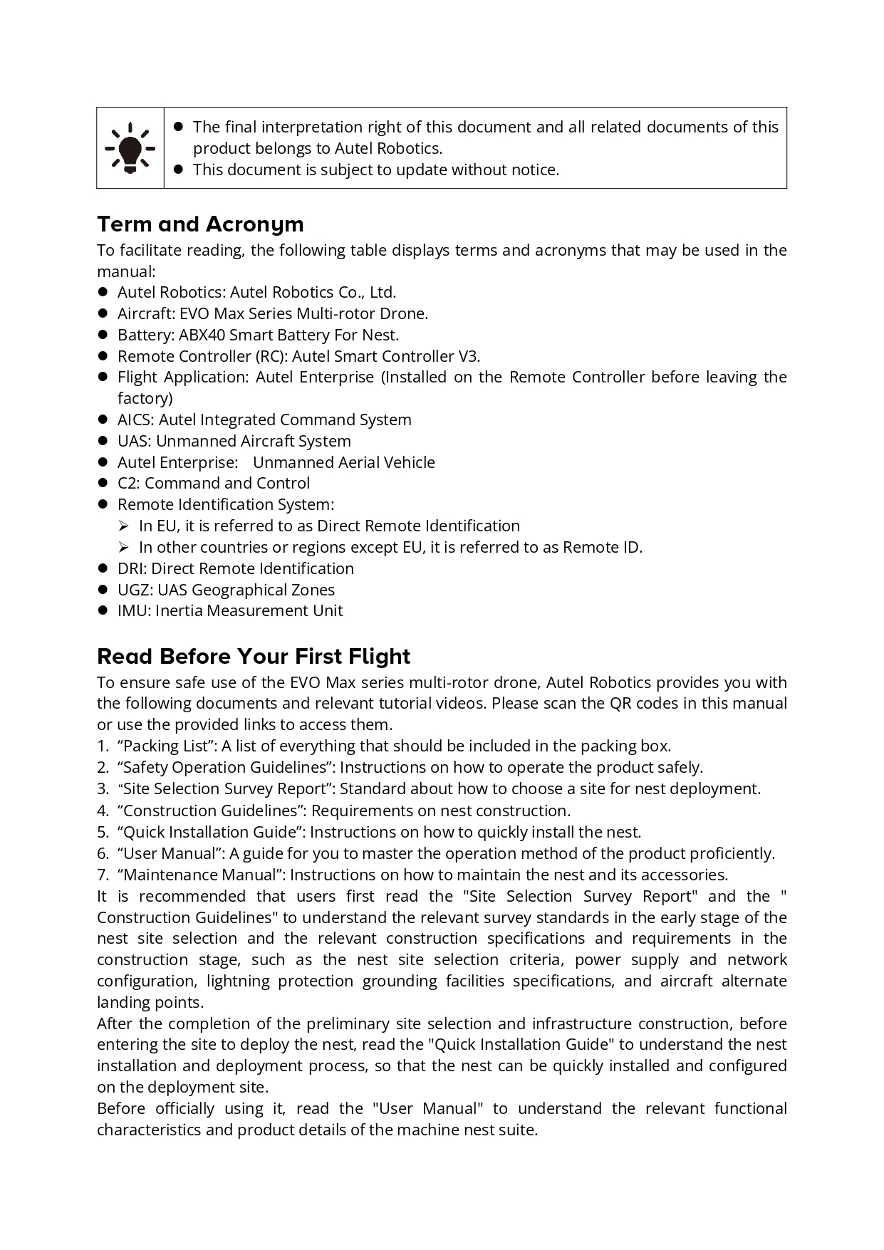 오텔 로보틱스 드론 에보 네스트 키트 사용자 매뉴얼 #Autel #drone #Evo #Nest #Kit #User #manual #덕유항공 #오텔드론한국총판