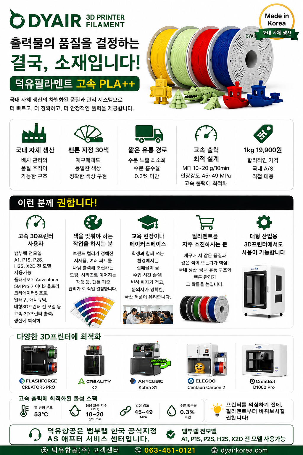 3D프린터 PLA필라멘트, 어디서 만들었는지 확인하고 사십니까? 덕유항공 국내생산 DY PLA필라멘트 , 최고의 품질관리