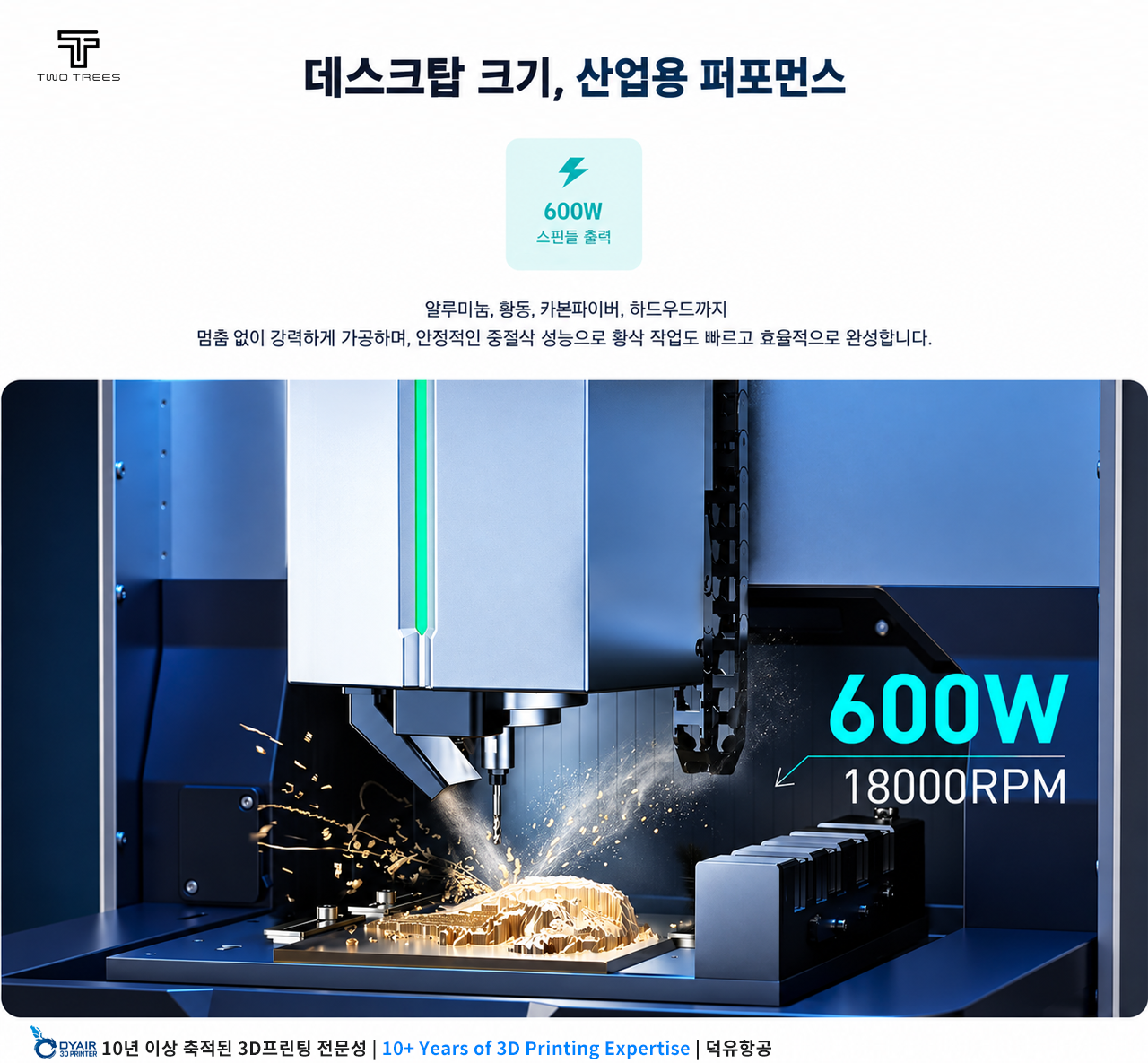 TwoTrees ED1 데스크톱 CNC 라우터 — 자동 공구교환까지 갖춘 소형 CNC 가공기